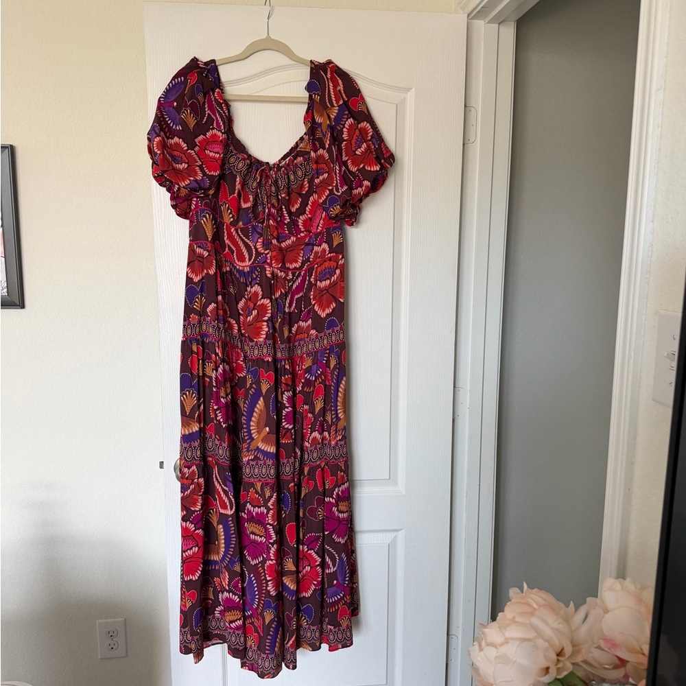 FARM Rio Red & Purple Floral Maxi Dress